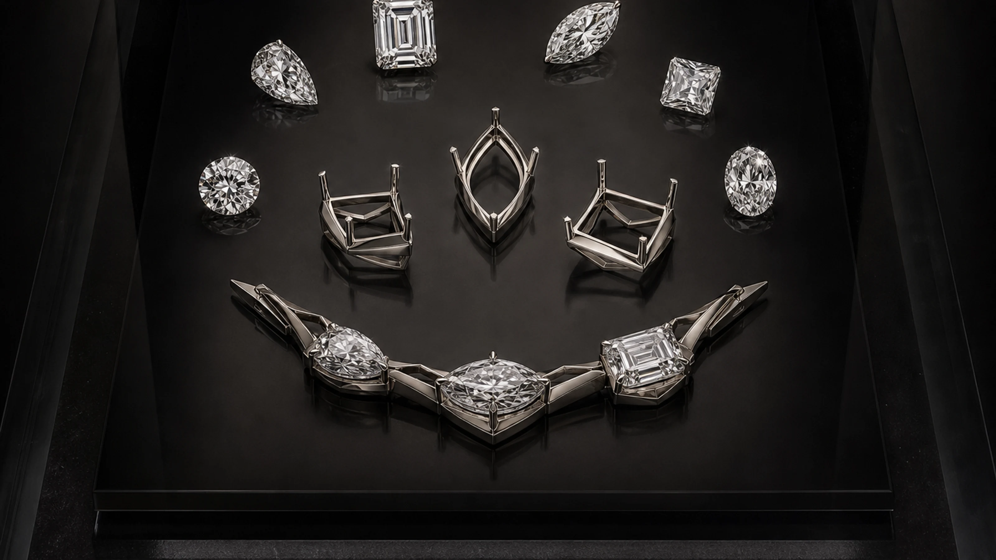 Emerald, ruby, and diamond records arranged in the provenance chamber