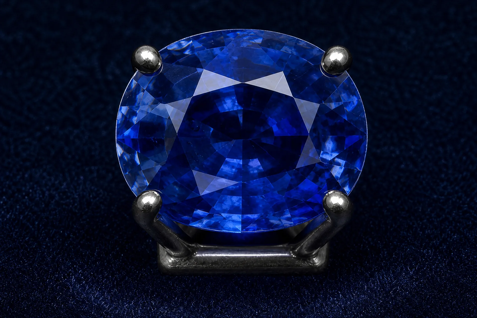 Close view of blue color zoning across mixed-cut sapphire facets