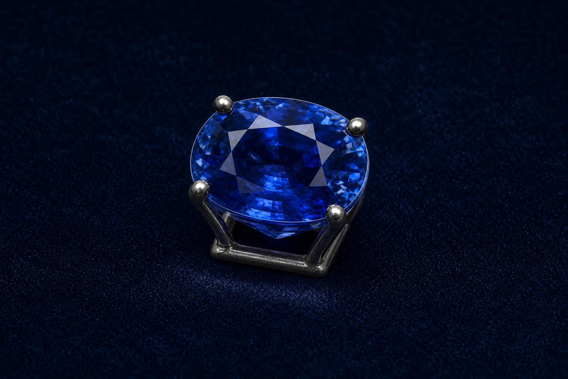 Oblique view of four dark platinum prongs joined to the display cradle