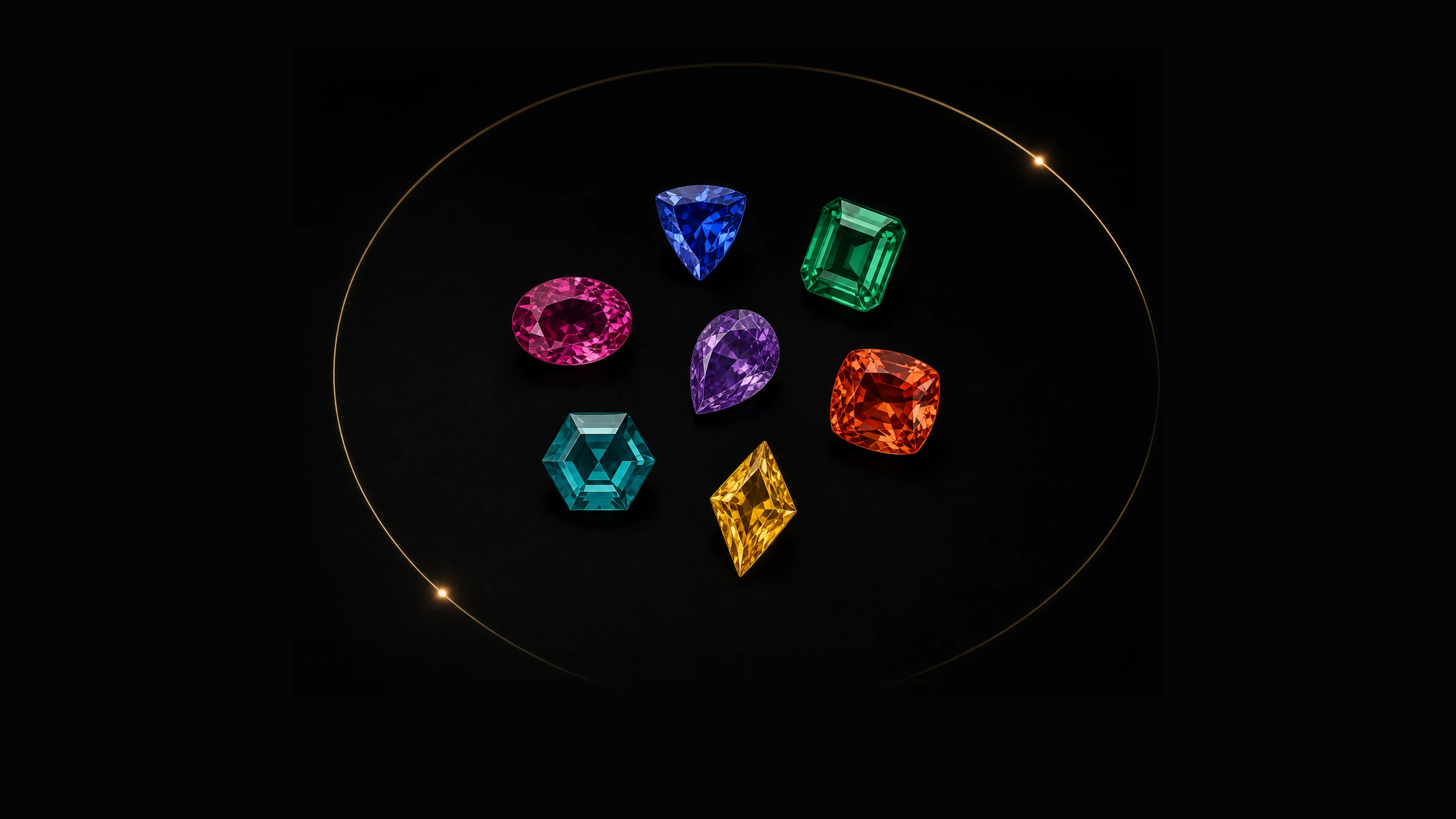 Four gemstone color studies arranged as a museum index