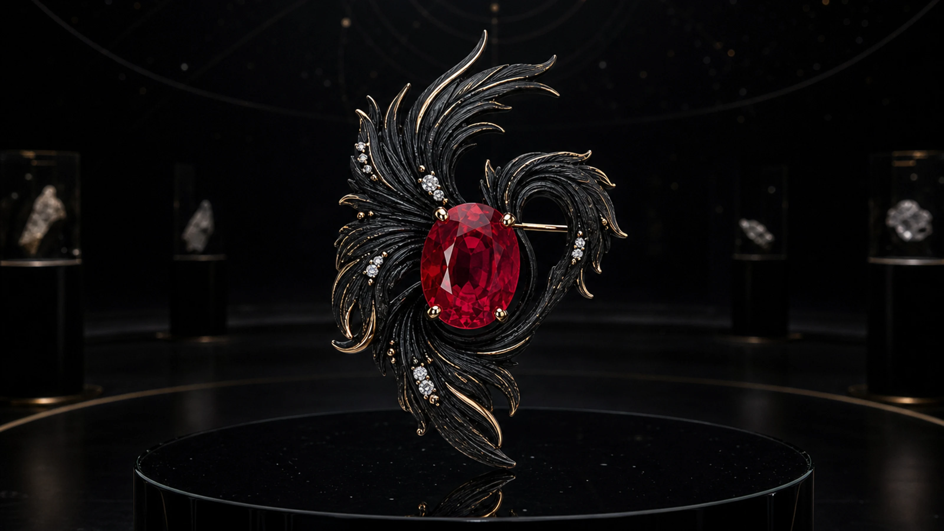Ember Ruby Brooch with a vivid red gemstone composition