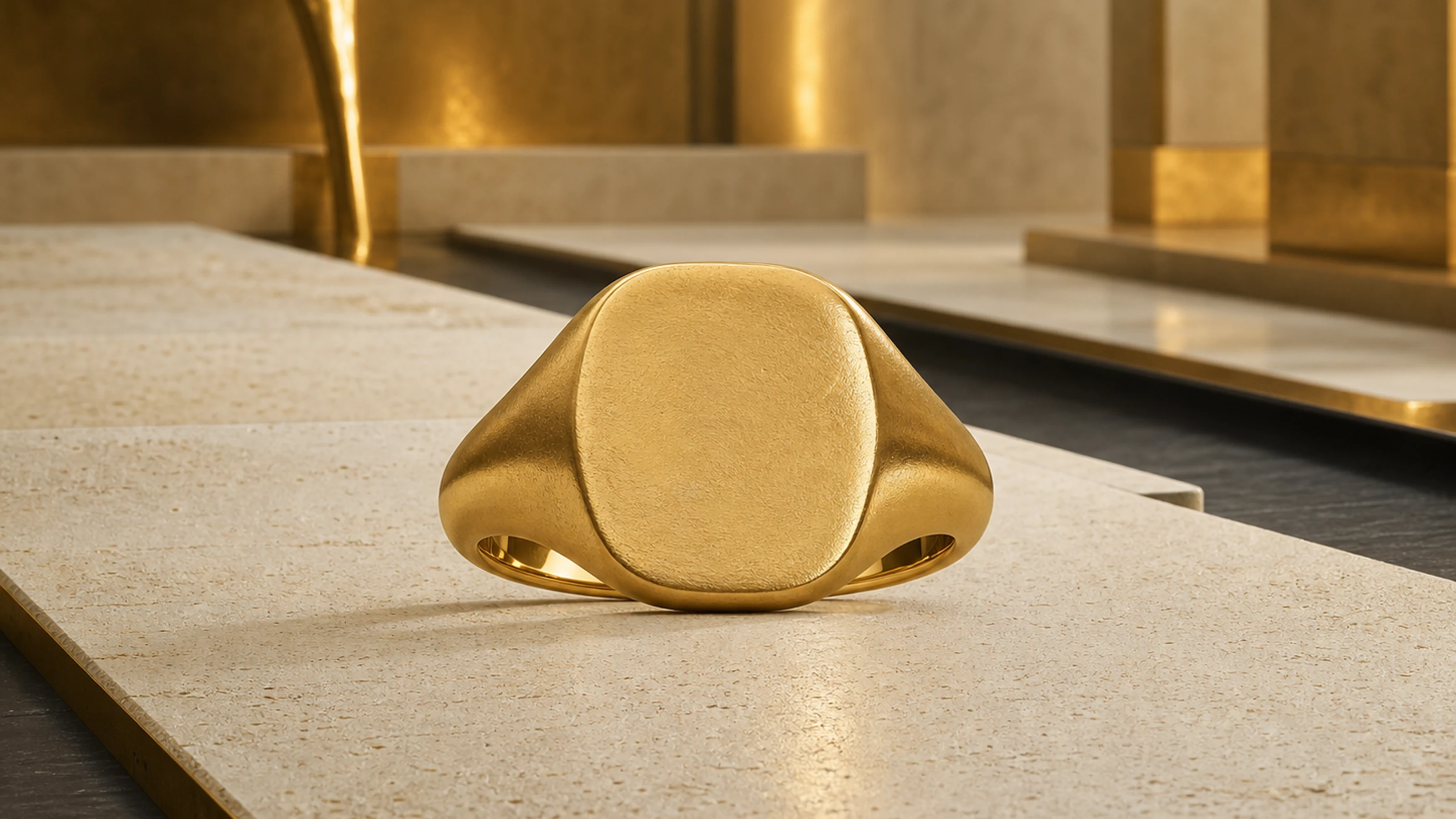 Sculptural 18k gold signet form