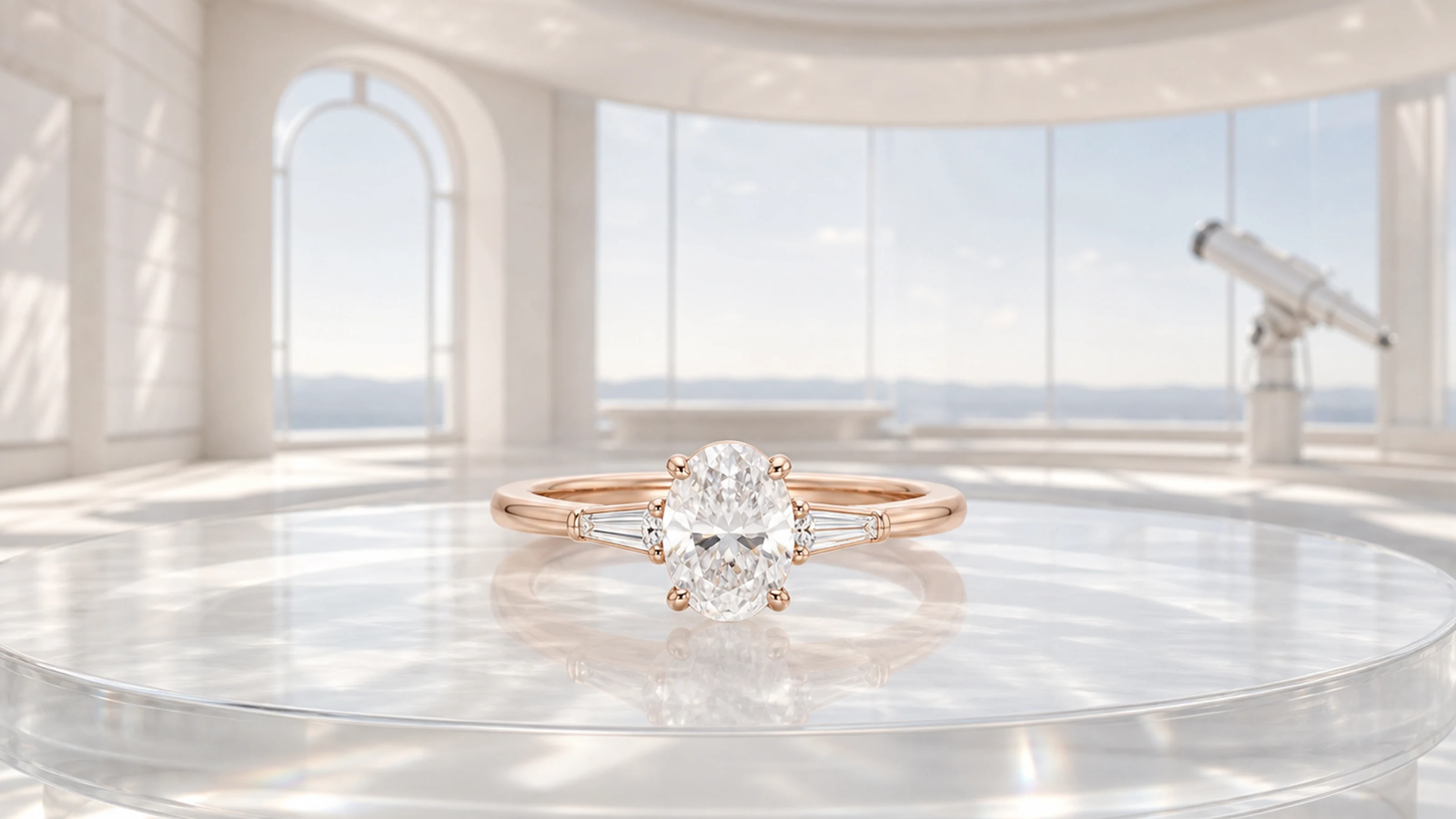 Oval diamond ring shown from the side at its measured setting profile