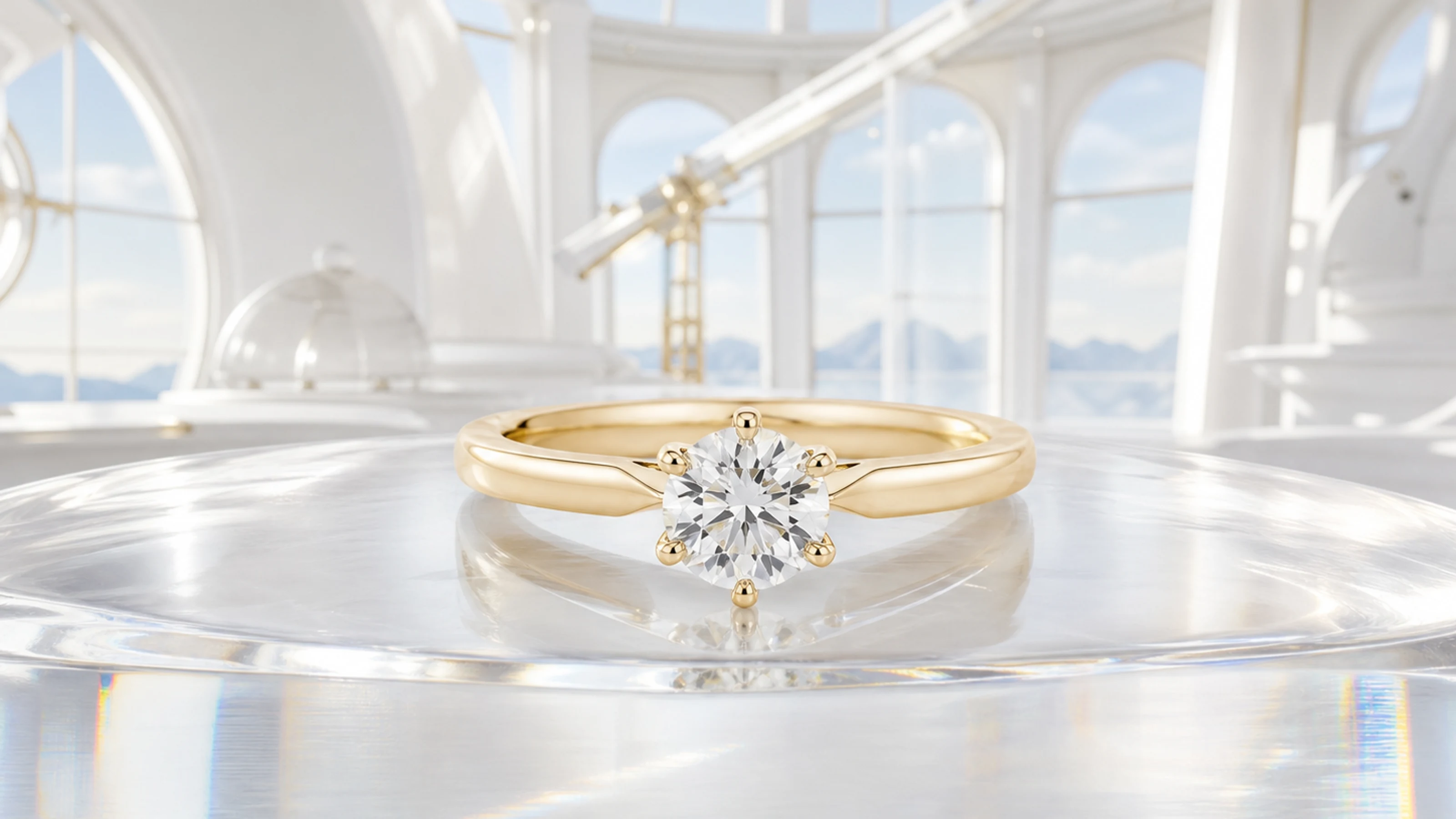 Round diamond ring setting in 18k yellow gold
