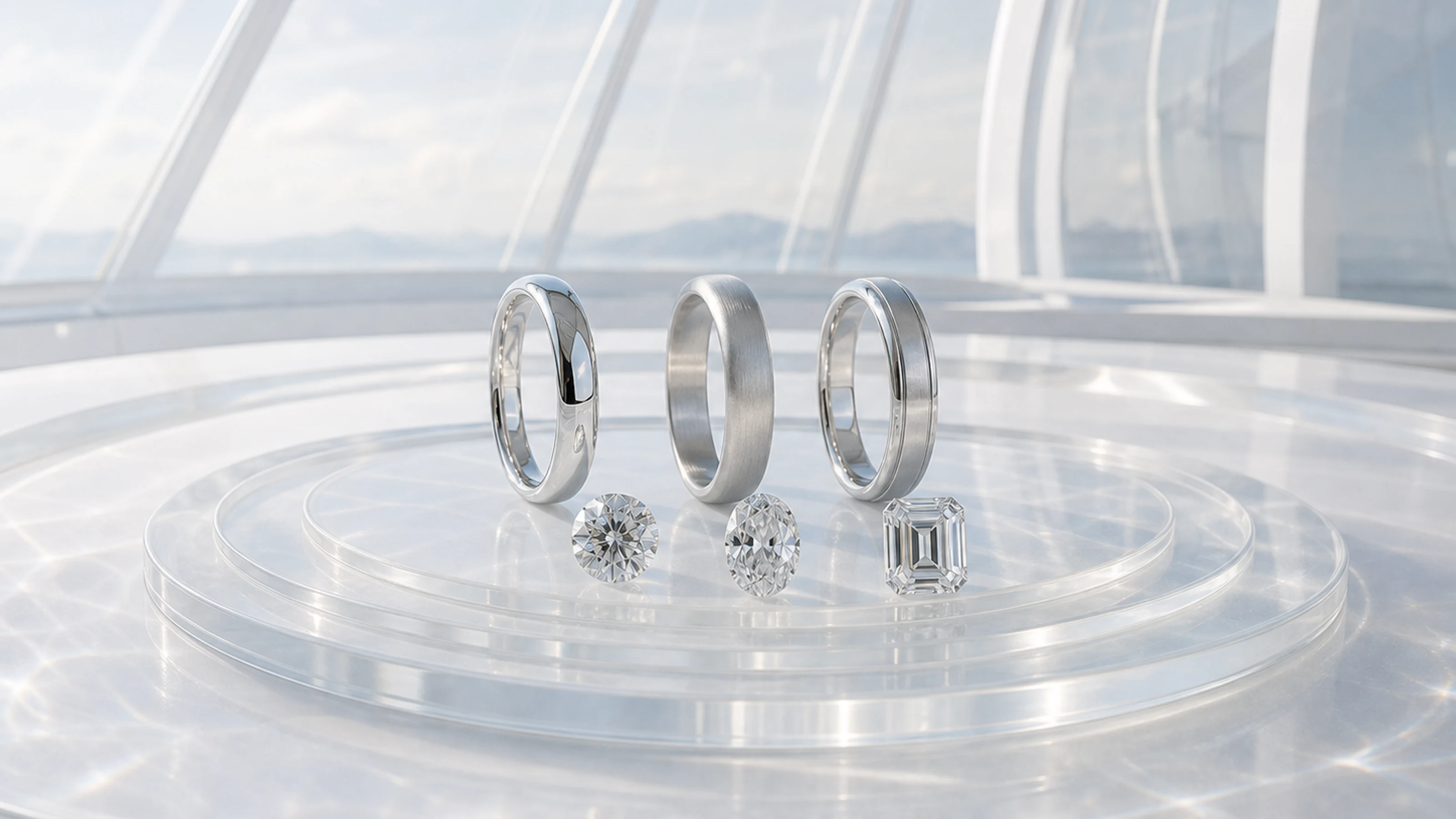 Round, emerald, and oval ring silhouettes compared in clear daylight