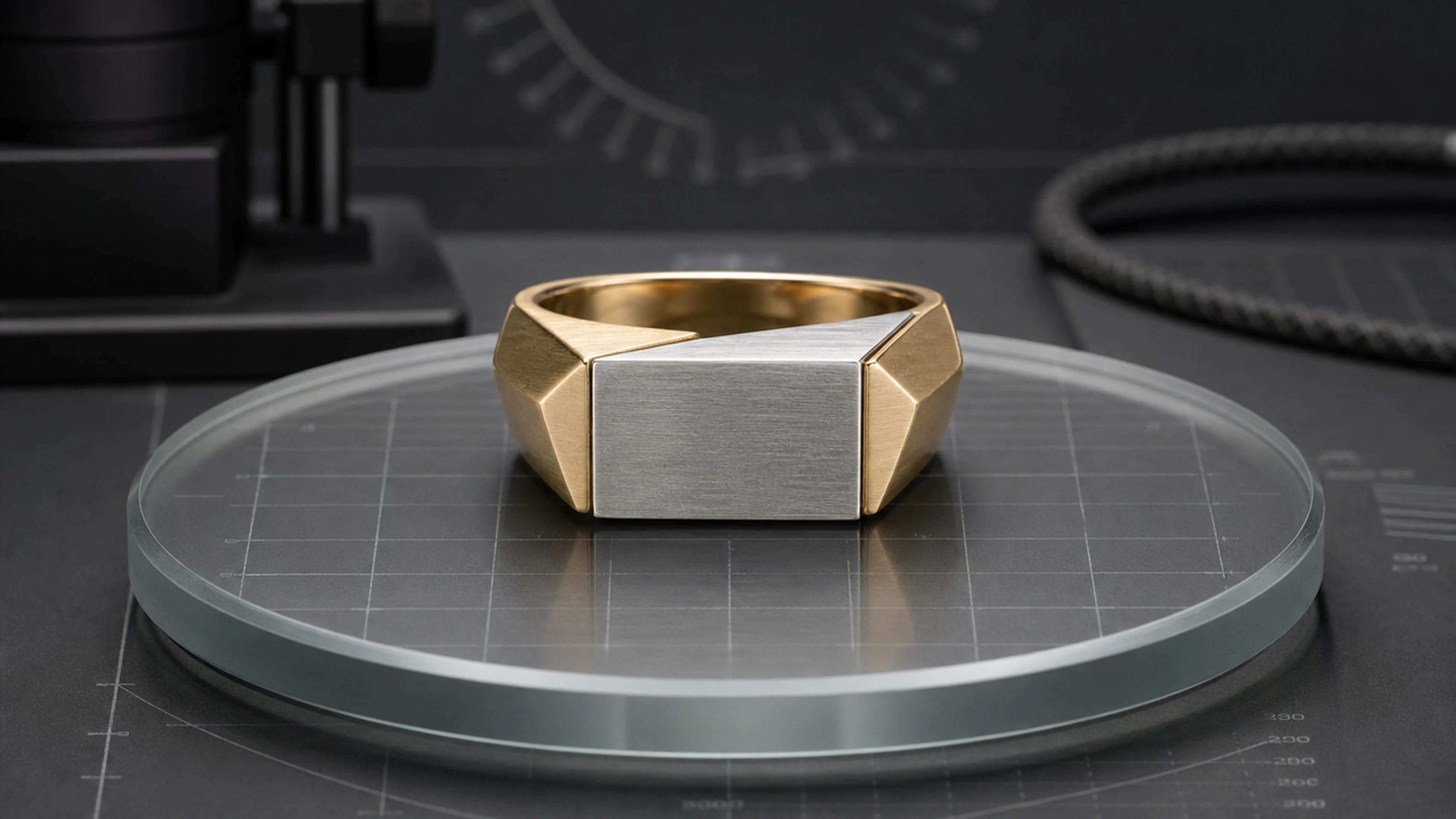 Axis Signet in brushed silver-tone and gold-tone finish