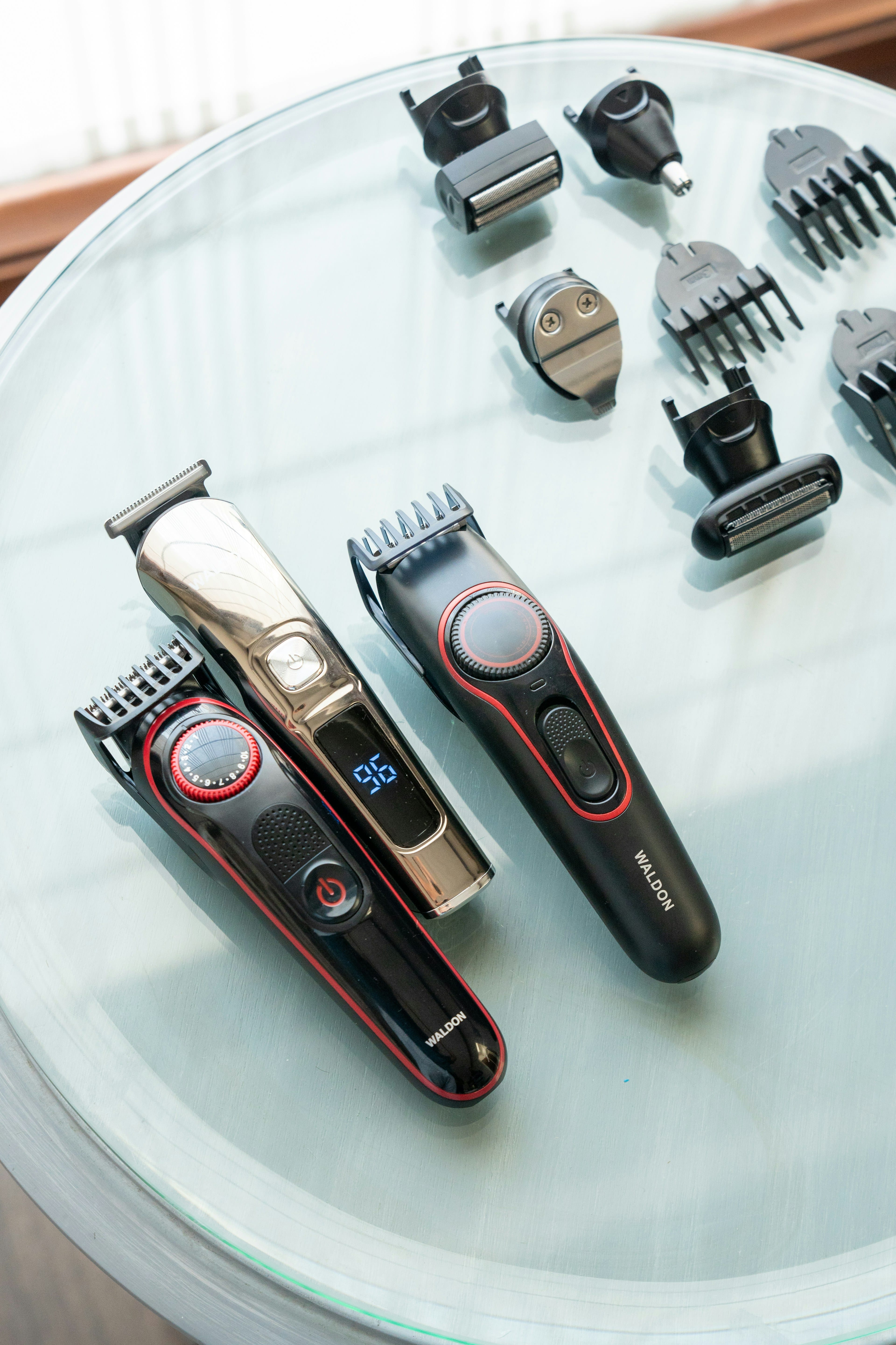 Clippers and barber tools arranged for service